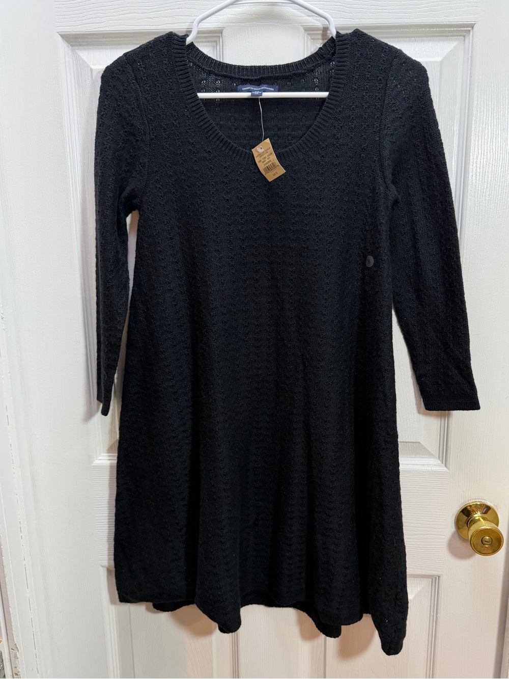 American Eagle Outfitters Black V-Neck Long Sleeve Knit Dress